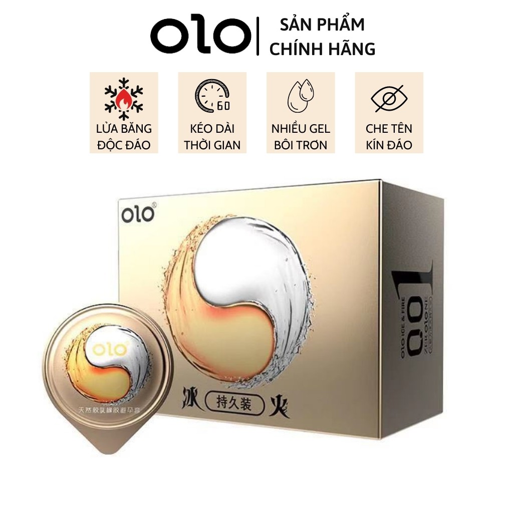 Bao cao su OLO 0.01 vàng lửa băng, nhiều gel bôi trơn, cảm giác mới lạ - Hộp 10 bcs