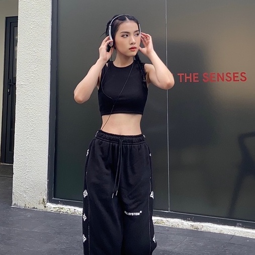 Áo ba lỗ khoét vai, croptop trơn giả hai áo, màu đen thun gân co giãn Kill System