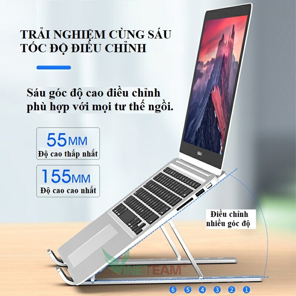 Giá đỡ laptop MC LS739 bằng hợp kim nhôm mỏng nhẹ có thể điều chỉnh gấp gọn cho Ipad tablet macbook -dc4633