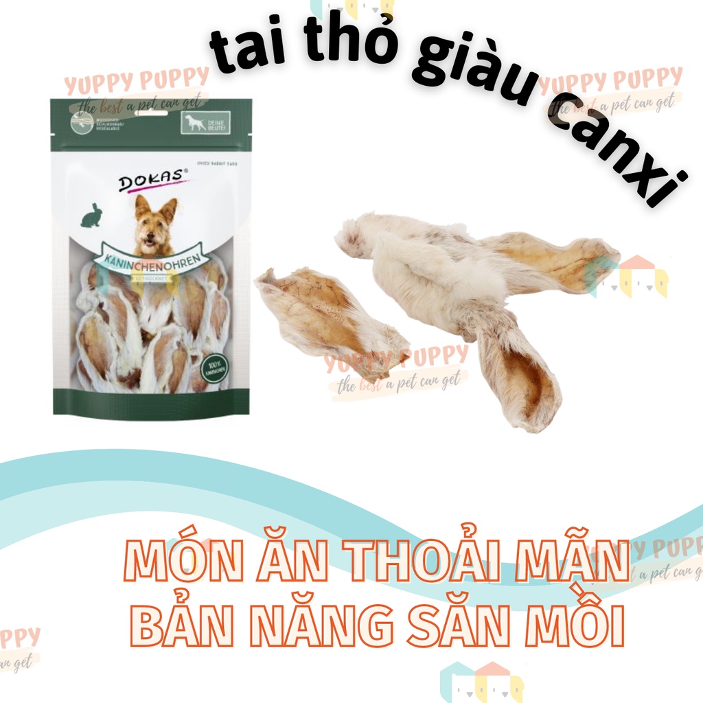Dokas Treat từ Tai thỏ &amp; Da thỏ Snack thịt sấy cung cấp canxi thiên nhiên cho chó con, chó trưởng thành