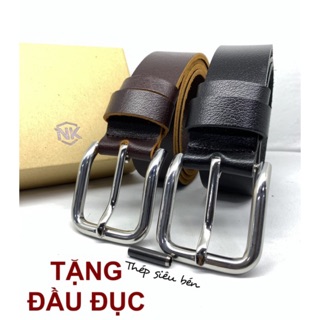 Thắt lưng NIKA da 1 lớp bản 37mm khoá đúc inox (NK005) tặng đầu đục