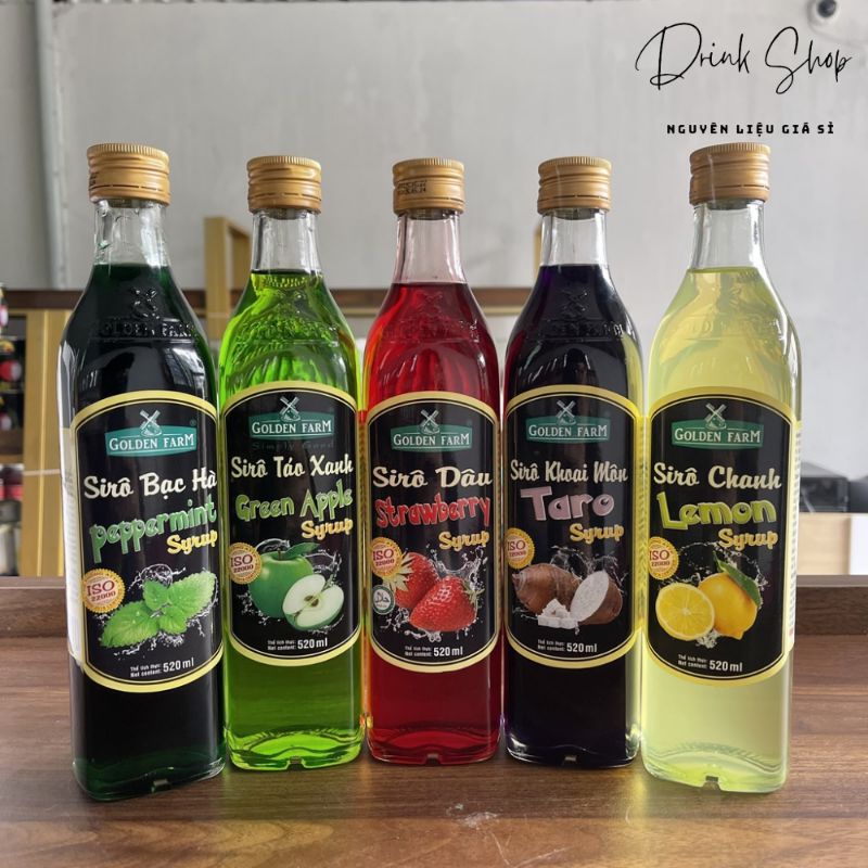 Siro Golden Farm Đào, Vải, Dâu.. chai 520ml
