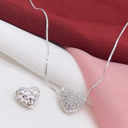 Dây Chuyền bạc nữ mặt tim phồng chất liệu bạc 925 thời trang trẻ trung cá tính