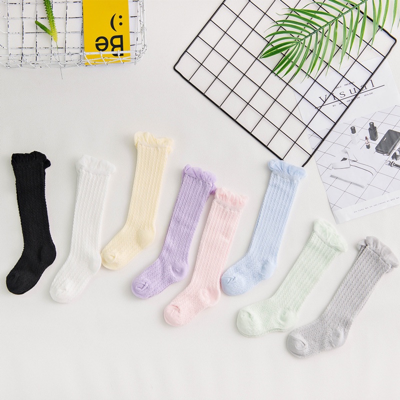 Vớ cotton Cổ Cao Phối Lưới Thoáng Khí Dành Cho Bé Gái