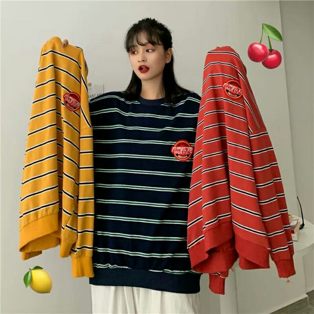Áo nỉ kẻ ngang ulzzang Áo nỉ da cá kẻ ngang