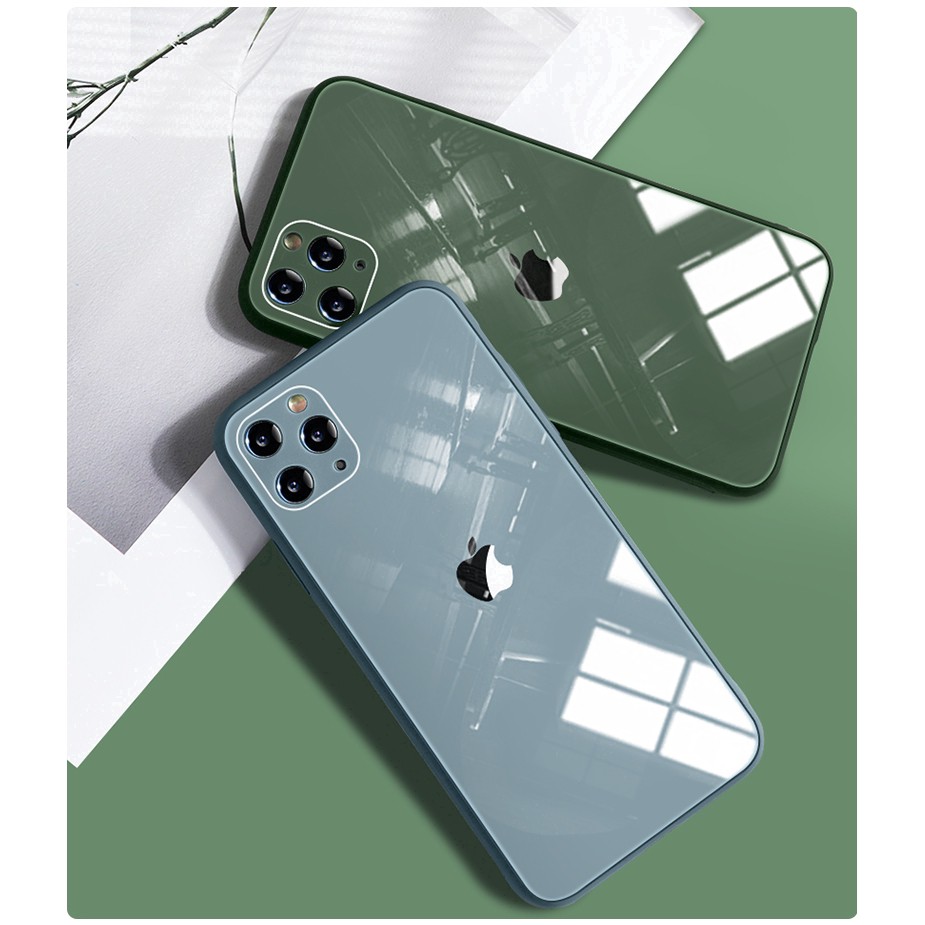 【Silicon+Glass】Glass Back iPhone Case Liquid Silicon Case Ốp Điện Thoại Tráng Gương Độc Đáo Chống Sốc Cho For Iphone 12 11 Pro Max X Xs Max Xr 8 7 Plus se2020 iphone6 6s case phone hard covre FF