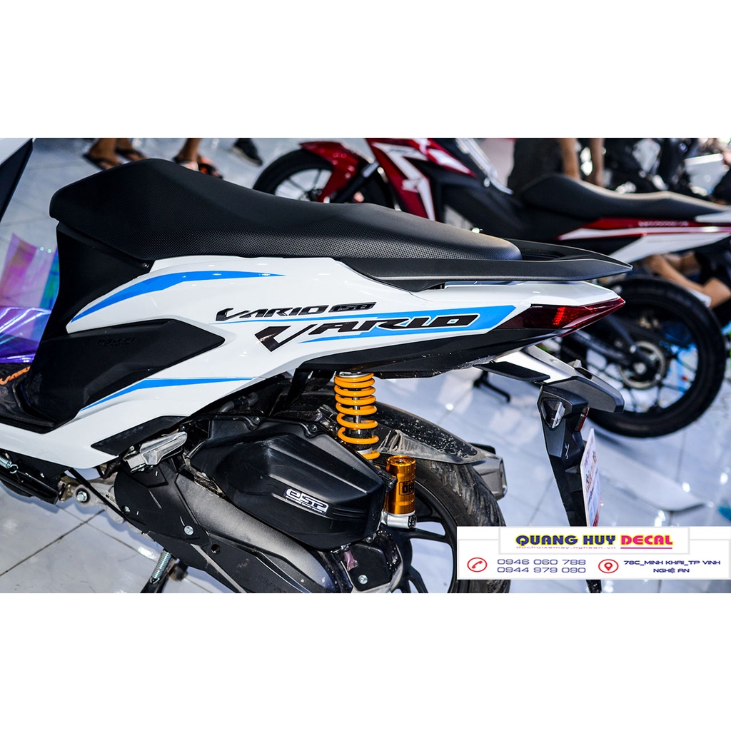 Tem trùm vario trắng xanh, tem xe vario, team vario, tem dán xe máy, tem vario 150, team xe vario, tem vario trắng xanh
