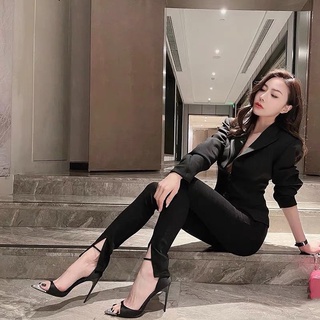 Giày cao gót lụa hở mũi đính đá gót nhọn [ Hàng order ]