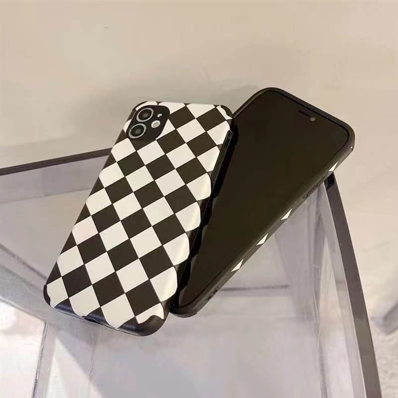 Ốp Điện Thoại Da Viền Vuông Họa Tiết Ô Vuông Sang Trọng Cho iPhone 13 12 11 Pro Max X Xs Xr 7 8 Plus