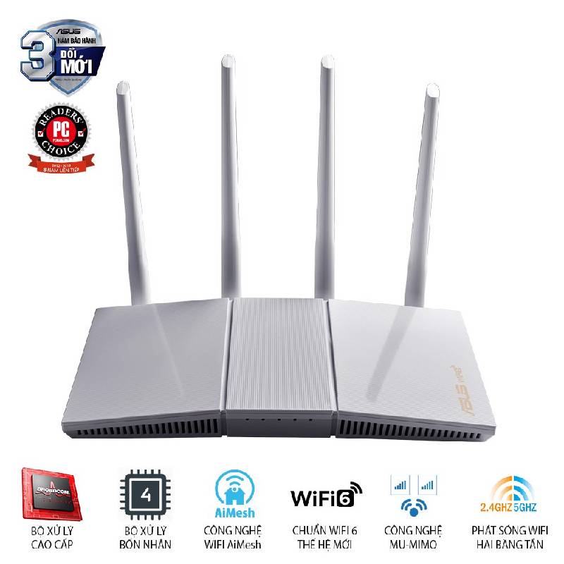 Bộ phát wifi 6 Asus RT-AX55 Băng tầng kép, Chuẩn AX1800, Chíp xử lý quad-core1,5Ghz (Hàng chính Hãng)