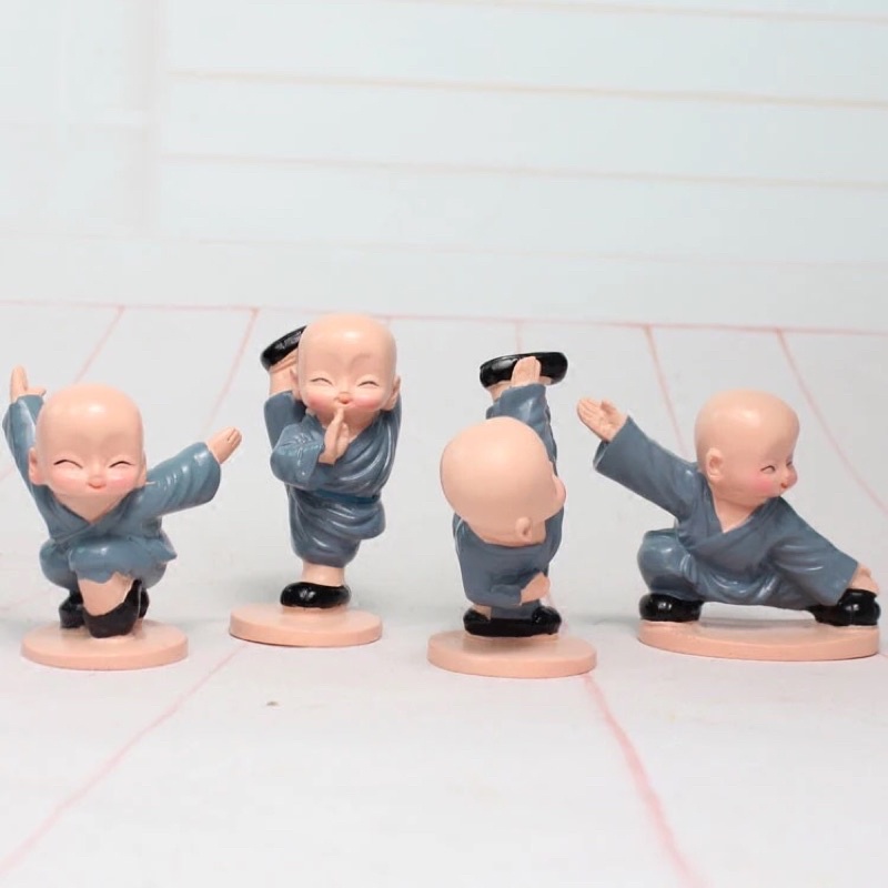 Bộ tượng 4 chú tiểu múa võ trang trí tại nhà, văn phòng, để xe hơi