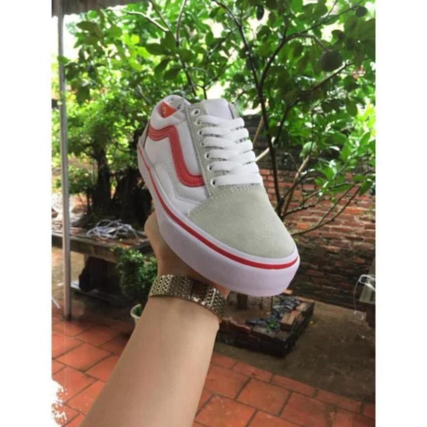 [Sale 3/3]Giày thể thao Vans old skool trắng vạch đỏ, mũi xám P09