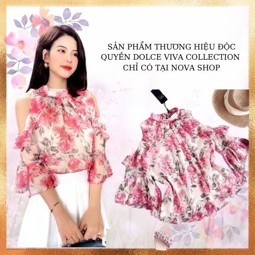 Set áo hoa cổ tròn tay lỡ chân váy xoè S2018 - Thương hiệu DOLCE VIVA COLLECTION ( kèm ảnh thật )