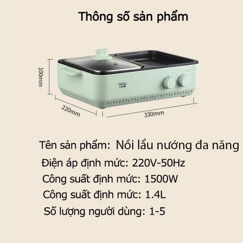 Nồi lẩu nướng điện đa năng 2 in 1 Chính hãng LOTOR DKL-M15A1 - Khay nướng lớn chống dính – BH 12 tháng – Lotor L020