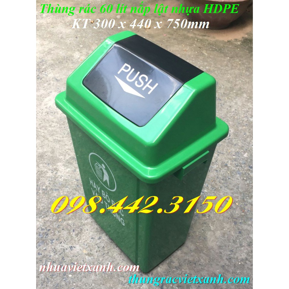 Thùng rác 60 lít nắp lật nhựa HDPE