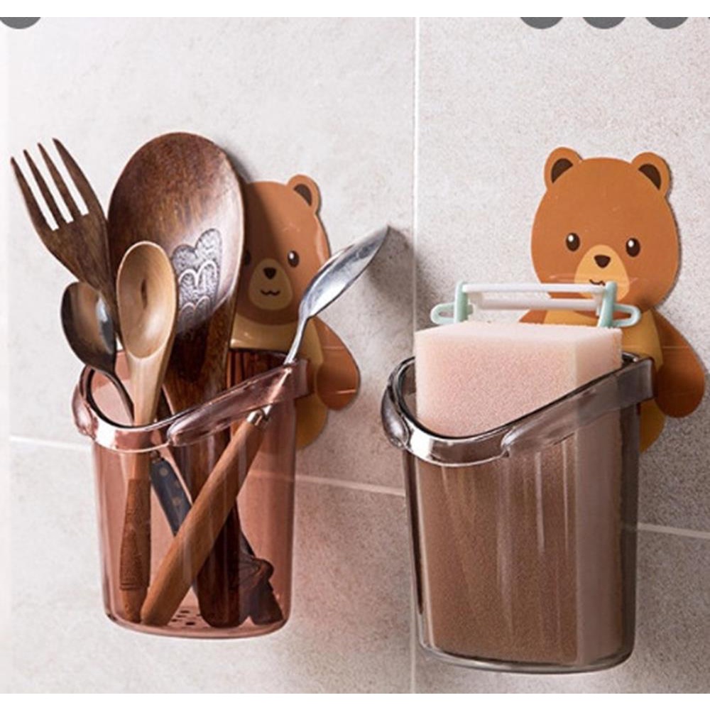 Cốc đựng bàn chải kem đánh răng gắn tường có lỗ thoát nước hình gấu KM 70059