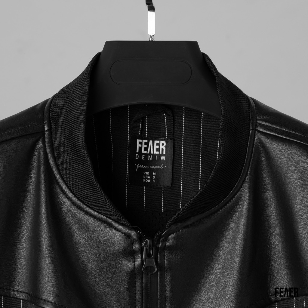 Áo khoác Bomber nam họa tiết FEAER vải Bố line thoáng mát, không nhăn form suông Leather mixed Jacket |new arrival 2021|