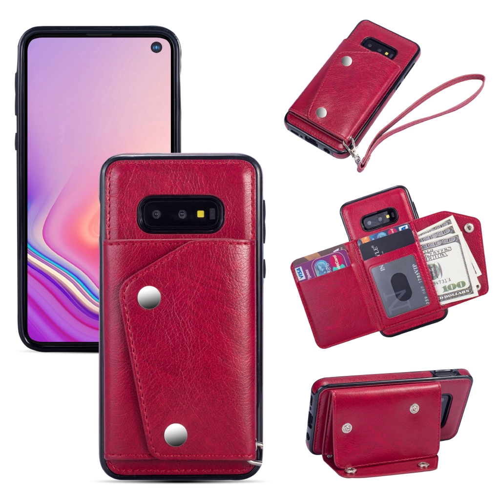 Ốp điện thoại da có ngăn ví đựng thẻ/tiền chống sốc kèm dây đeo cho Samsung Galaxy S10 S9 S8 Plus / S10E
