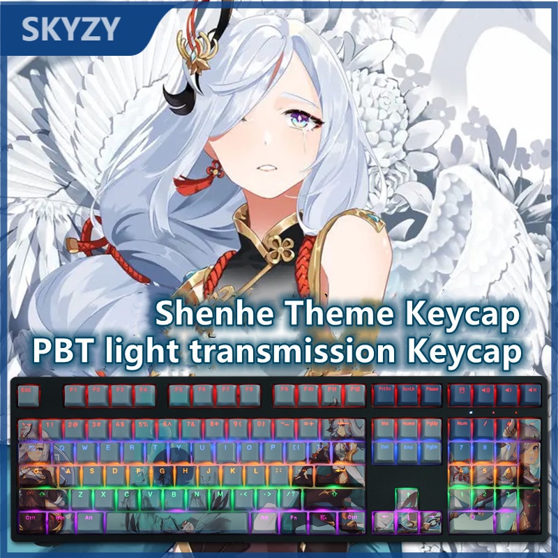 Shenhe Keycap Cherry Profile Genshin Impact Anime PBT Dye Sub Bàn phím cơ học truyền ánh sáng Keycap