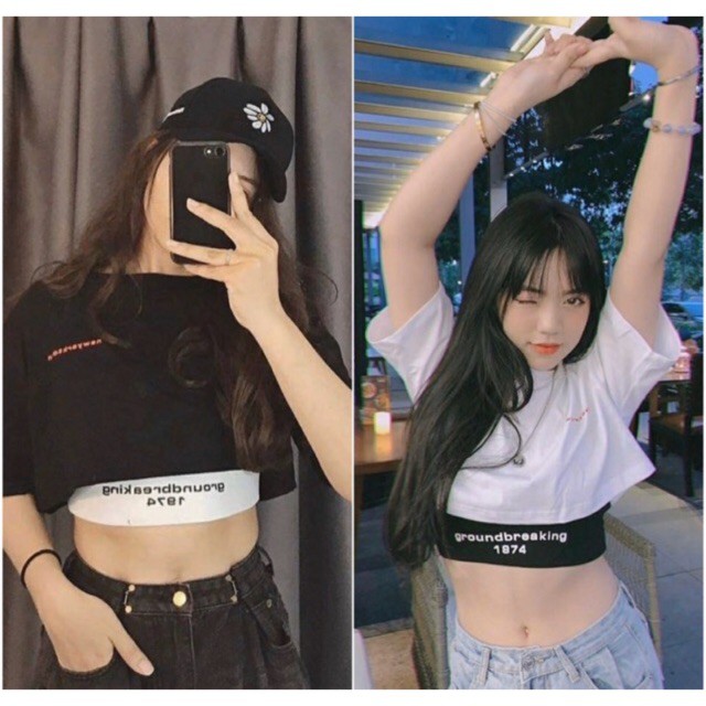 Áo croptop 1974 Hàn Quốc / Áo thun croptop dáng rộng cho nữ