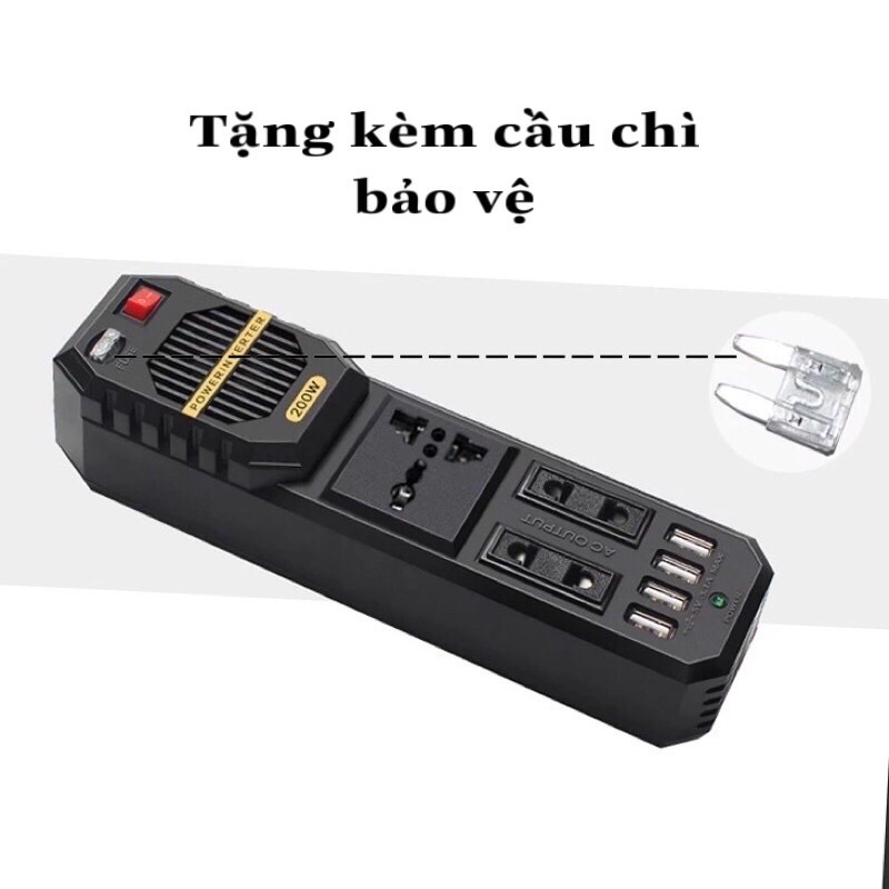 Bộ Đổi Nguồn Biến Tần DC 12v Sang AC 220v 200w E8981 Sóng Sin Biến Đổi Hàng Cao  Cấp Chính Hãng RoHS