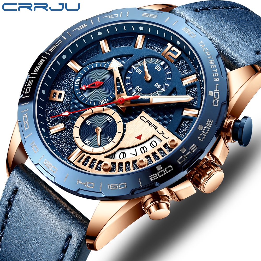 Đồng hồ nam CRRJU 2281X quartz da thời trang doanh nhân quân sự chống thấm nước