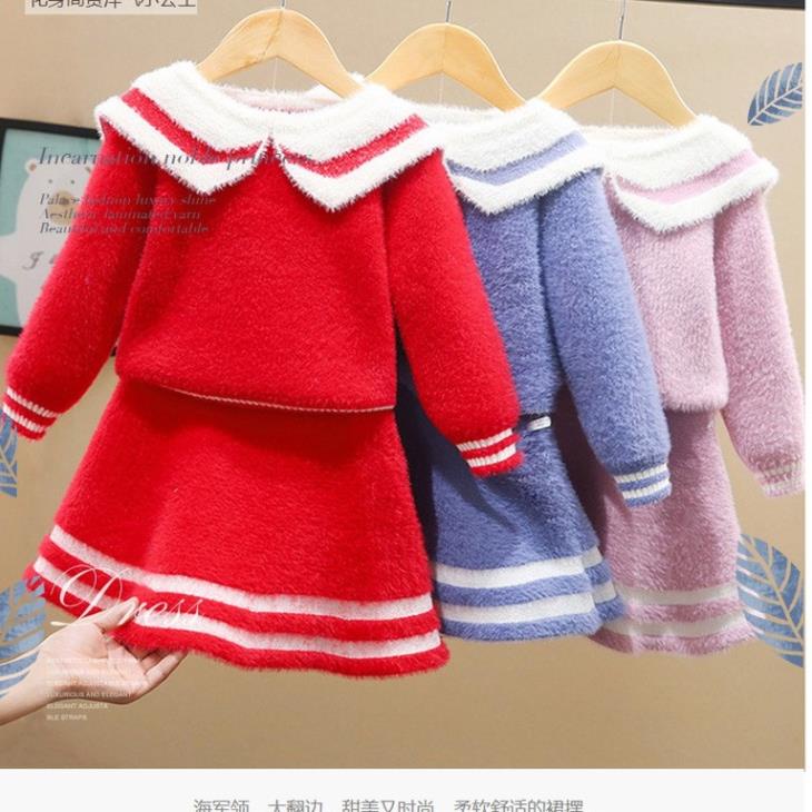 Set Váy len cổ bẻ bé gái lớn size 13-25kg (áo và chân váy) chất siêu mịn đẹp SV LaD