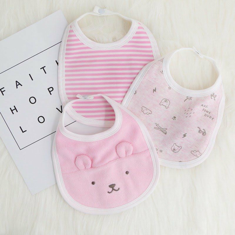 Set 3 khăn yếm cotton cao cấp Momcare, khăn yếm tròn có cúc bấm cho bé từ 0-3 tuổi