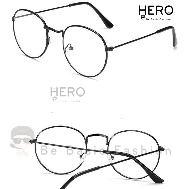 Kính Nobita Ulzzang Thời Trang Hàn Quốc, Kính Không Độ Giả Cận Gọng Oval Màu Đen HERO KM01 | BigBuy360 - bigbuy360.vn