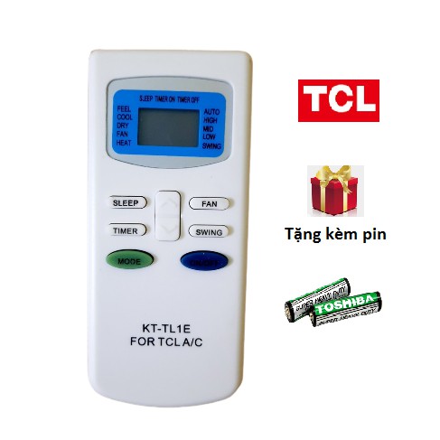 Điều khiển điều hòa TCL KT-TL1E mặt xanh có nút tắt mở ,nút Mode màu xanh đậm