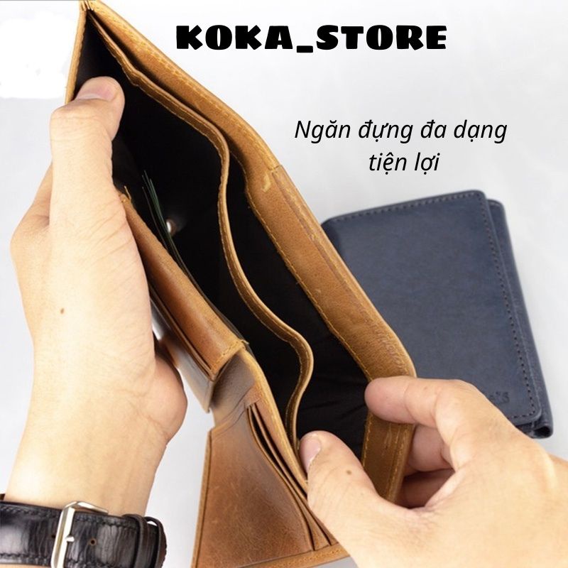 Ví Nam Mini Gập 3 Da Bò Chính Hãng Bóp Da Nam Đóng Hộp Nhiều Ngăn Nhỏ Gọn Cao Cấp Cực Đẹp Mẫu KT03 - Koka Store
