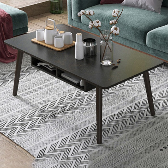 Bàn trà gỗ 1m có ngăn kệ để đồ thông minh màu đen xanh - Bàn sofa phòng khách hiện đại hình chữ nhật decor nhà đẹp