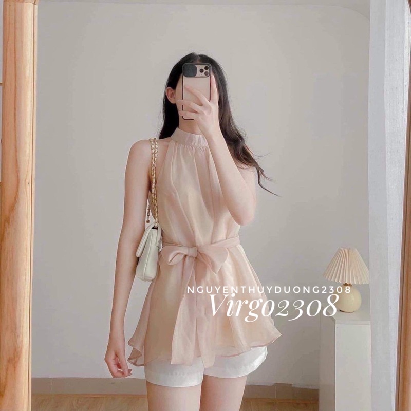 [HÀNG SẴN]ÁO YẾM VOAN TƠ KÈM DÂY THẮT TIỂU THƯ
