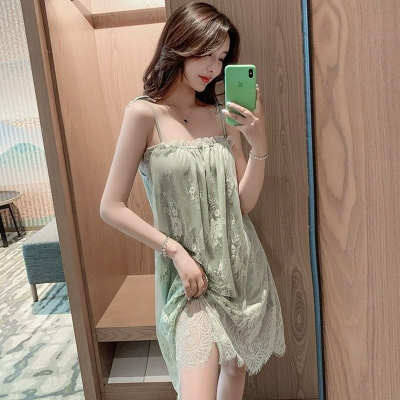 Đồ ngủ Vải Lụa Lạnh Phối Lưới Cỡ Lớn Thời Trang Mùa Hè Quyến Rũ Cho Nữ