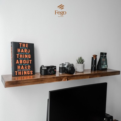 Kệ âm gắn tường gỗ thông tự nhiên FEGO đa năng decor phòng làm việc, phòng ngủ size 80-100-120cm