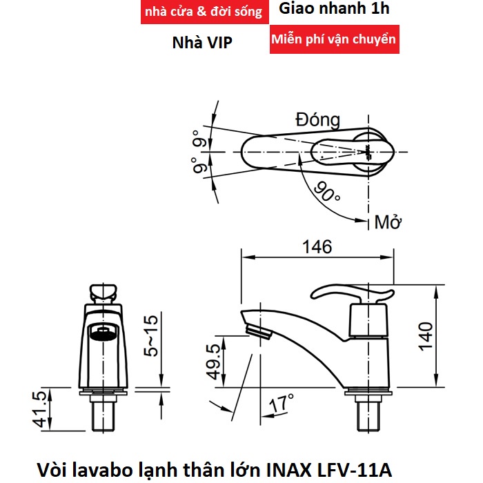 Vòi lavabo, chậu rửa lạnh INAX LFV-11A / LFV-11AP, thân lớn