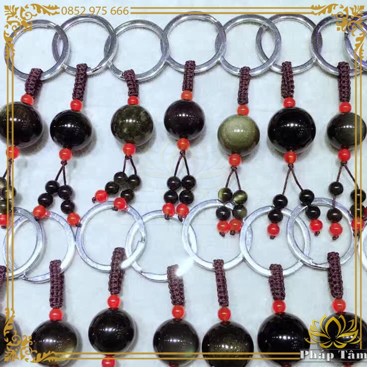 Móc Khóa Đá Obsidian Hạt Tròn Trơn Vân Tự Nhiên - Tâm Phong Thủy