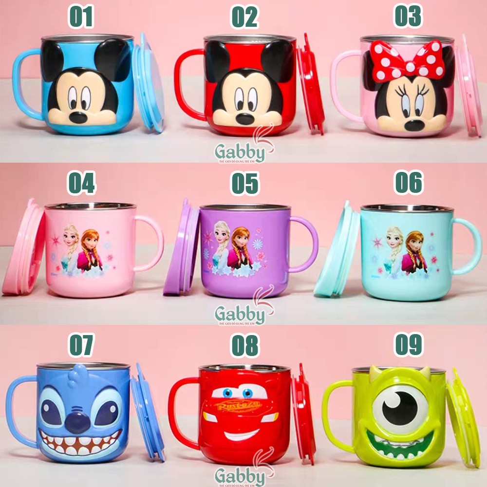 Ly Nước Giữ Nhiệt 3D Hoạt Hình Đáng Yêu Cho Bé 260ml (Mickey/ Minnie/ Elsa/ Spiderman/ Anna/ McQueen/ Mike/ Sulley)