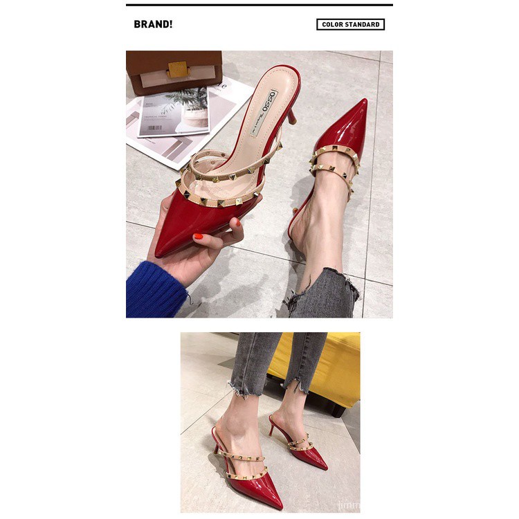 Net Red Baotou Half Slippers for Women Fashion All-match Pointed High Heel Thin Heeled Slipper for Women2021New Summer