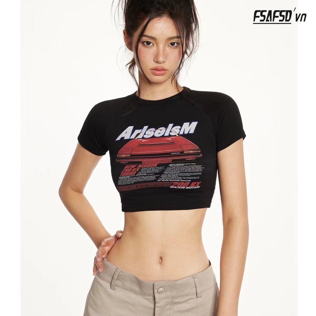 Áo Thun Nữ Ngắn Tay Cổ Tròn Hở Rốn Thời Trang