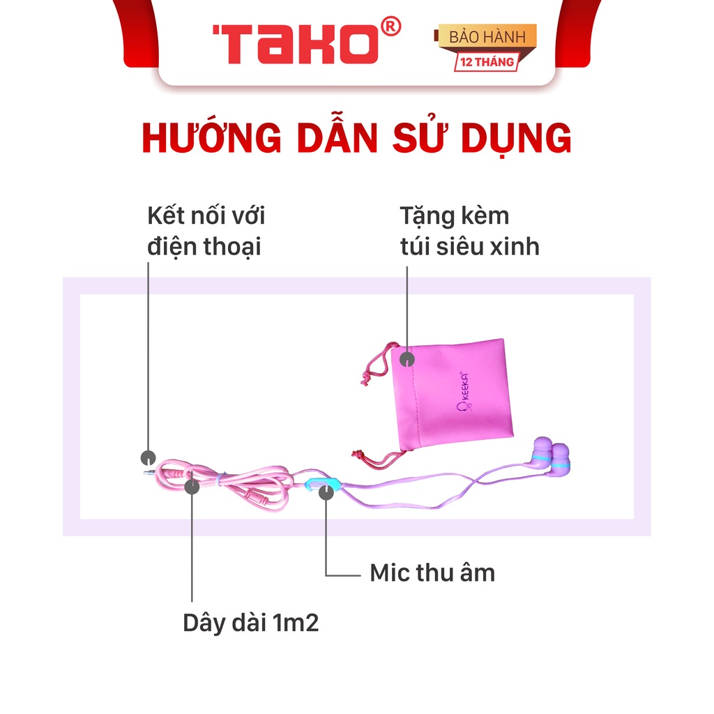 Tai nghe nhét tai có dây tích hợp micro teen KEEKA EE 65. Chính hãng, BH 6 tháng