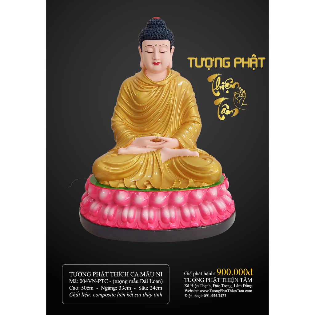 Tượng Phật Bổn Sư Thích Ca cao 35cm - Ngồi – Màu Vàng (Mẫu Đài Loan) 003VN-PTC