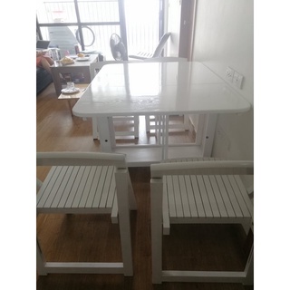 BÀN ĂN GỖ SỒI THÔNG MINH GẤP GỌN MẦU TRẮNG ( BỘ 4 GHẾ)