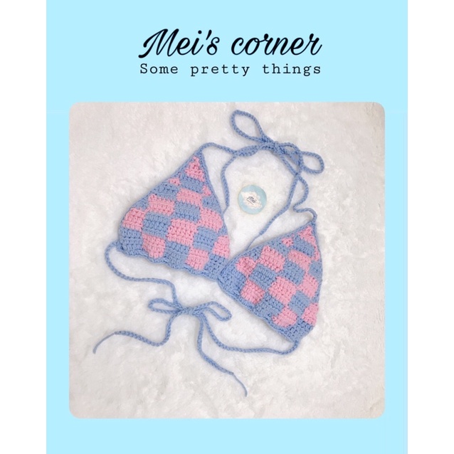 ÁO BIKINI 2 MẢNH CARO LEN MÓC- CHECKERED BIKINI TOP