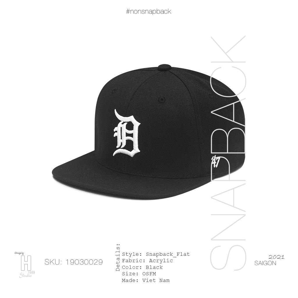 Nón Snapback nam đen Detroit