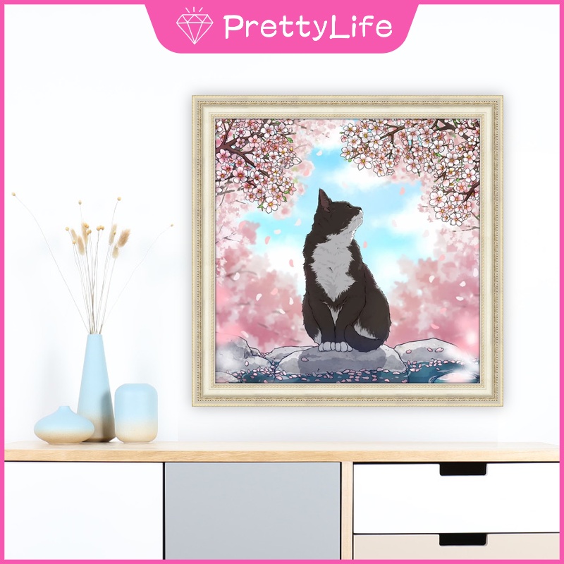Bộ tranh đính đá 5D họa tiết mèo Kitty dễ thương độc đáo DIY dùng trang trí nhà cửa 30x30cm/40x40cm/50x50cm