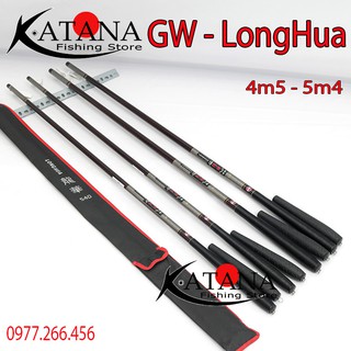 Cần câu tay carbon GW LongHua - Phôi Hồng, Ngọn Đặc - 4m5 5m4