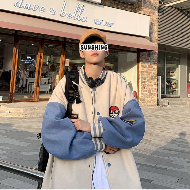 Áo khoác bóng chày cổ tròn 2 lớp thêu hình phong cách sành điệu cỡ M-5XL cho nam và nữ