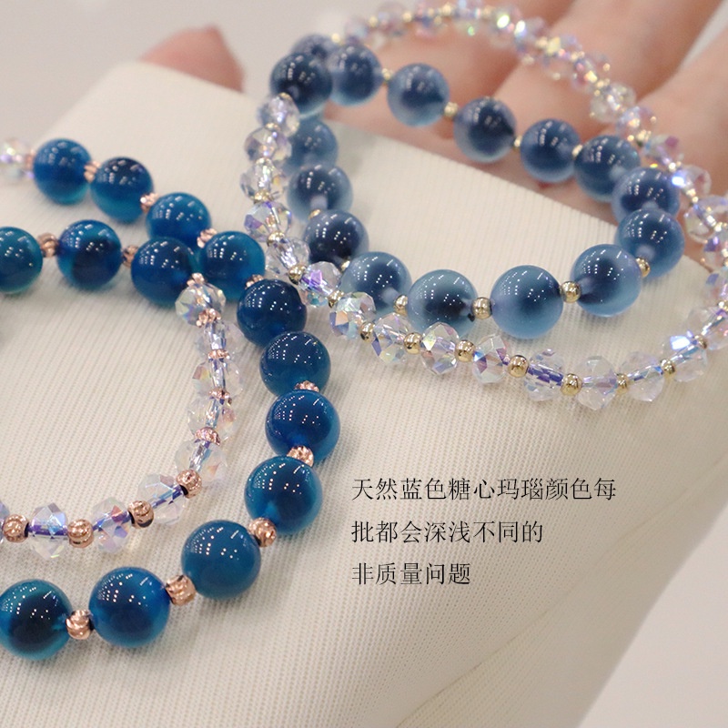 [Hàng Mới Về] Vòng Tay Chuỗi Hạt Đá Mã Não Phối Mặt Hình Trái Tim Màu Xanh Dương Thời Trang Mùa Hè Cho Nữ