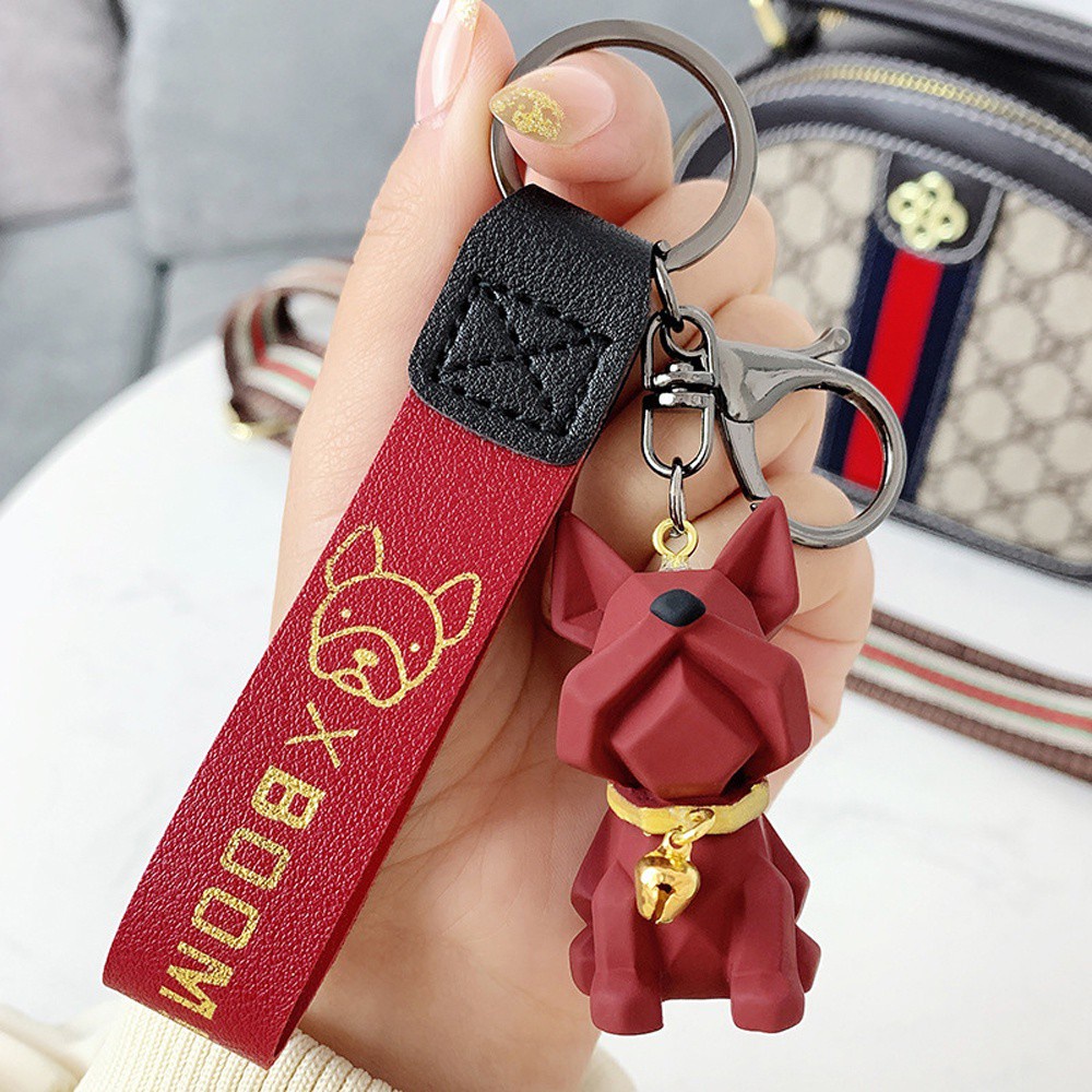 Móc Chìa Khóa Bằng Da Pu Hình Chó Bull Nhiều Màu Dễ Thương